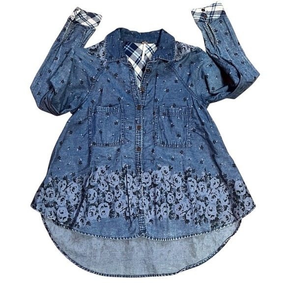 Free People Dottie Over You Button Up Shirt SZ XS Floral Plaid Western Boho - Picture 3 of 11